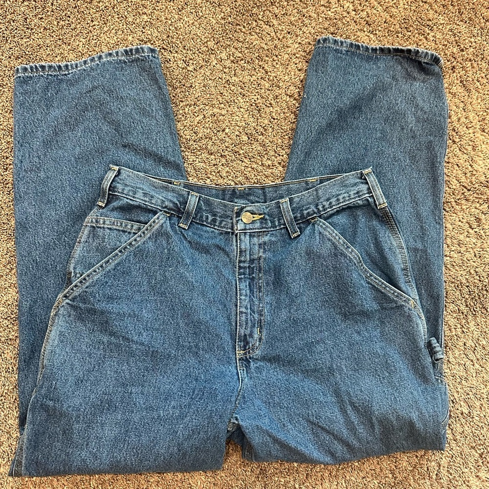 Carhartt Men's 32x38 Loose Fit Carpenter Denim Jeans Blue Workwear